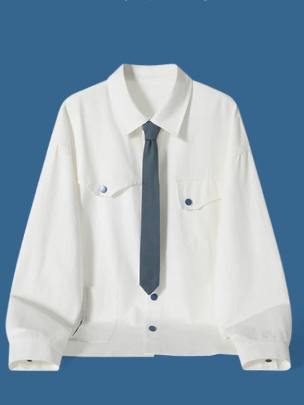 White Workwear Shirt with Blue Tie